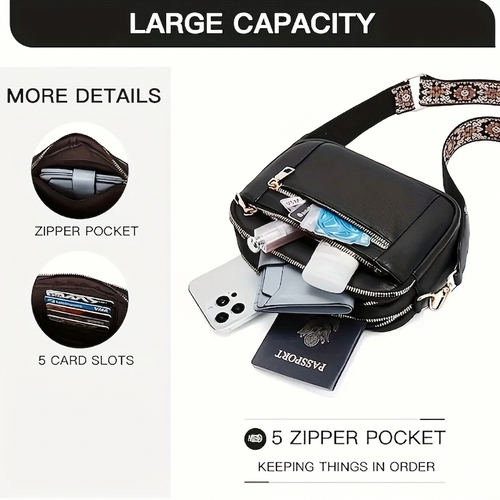 Haven & Loom Boho Camera Bag - Black Multi-Zip