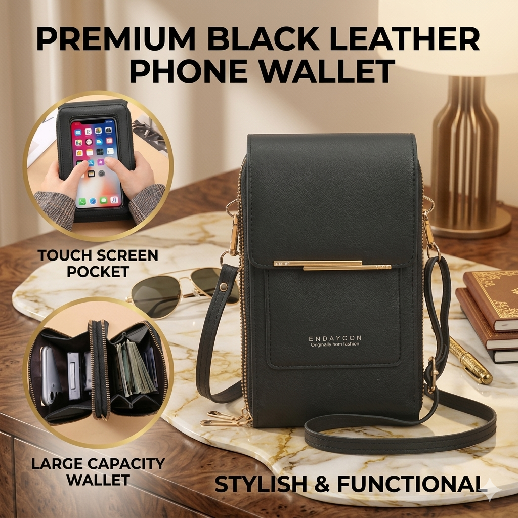 Haven & Loom Urban Phone Crossbody - Black Leather