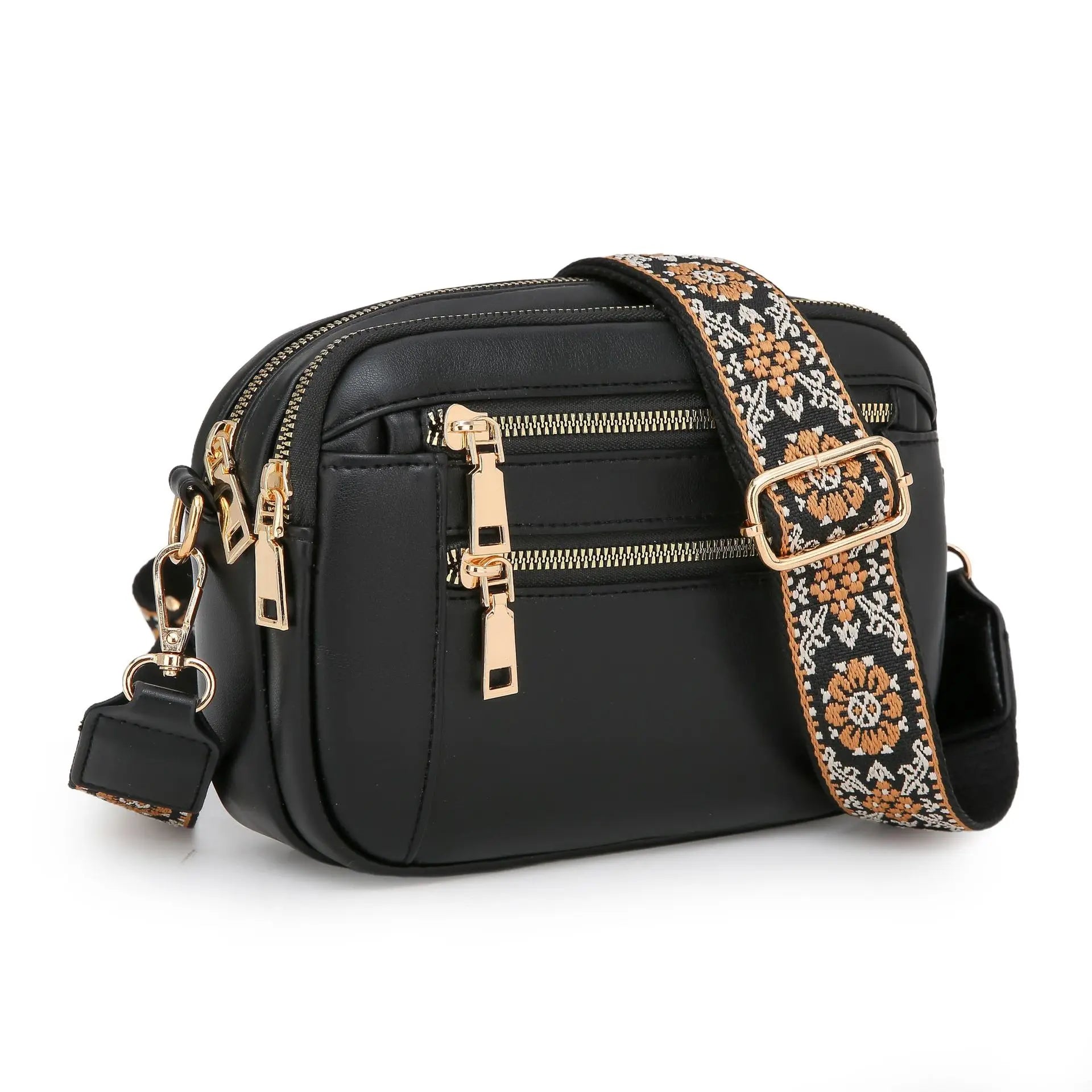 Haven & Loom Boho Camera Bag - Black Multi-Zip